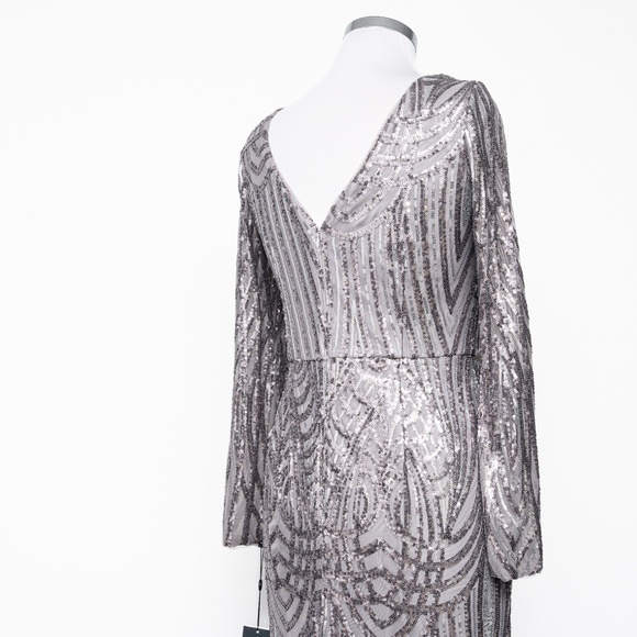 Adrianna Papell - Gatsby Silver Sequin Gown - Size 6 - Picture 13 of 13